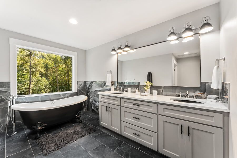 Primary bath with a freestanding soaking tub
