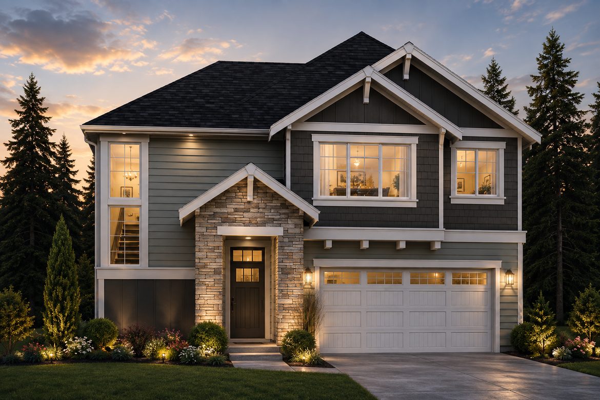 Twilight exterior rendering of Home Plans NW Plan 2024